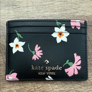 EUC kate spade Black Floral Card Holder with Gold Logo